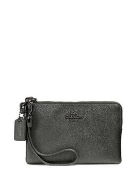 Coach Metallic Grey Leather Wristlet Like New